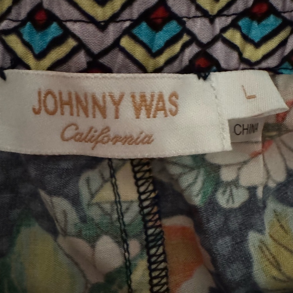 Johnny Was Black Floral Border Split Pants Sz L - Picture 9 of 13